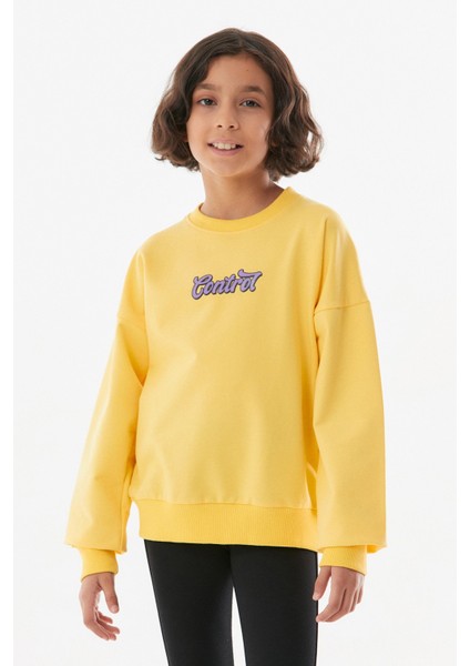 Baskılı Bisiklet Yaka Kız Çocuk Sweatshirt