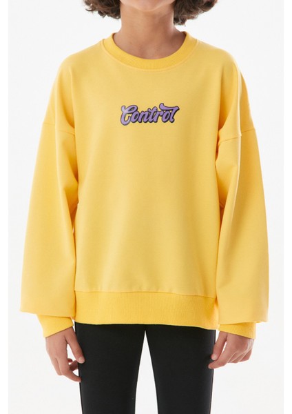 Baskılı Bisiklet Yaka Kız Çocuk Sweatshirt