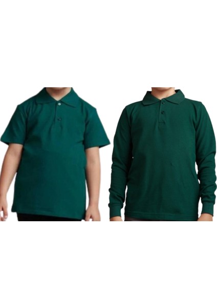 Unisex Polo Yaka 2' Li T-Shirt Uzun Kol + Kısa Kol