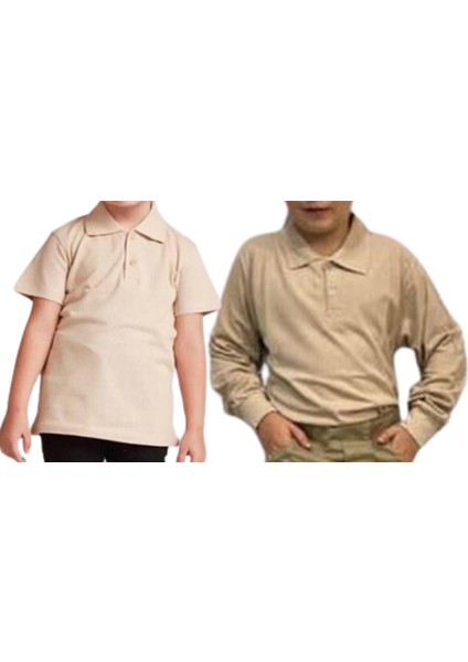 Unisex Polo Yaka 2' Li T-Shirt Uzun Kol + Kısa Kol