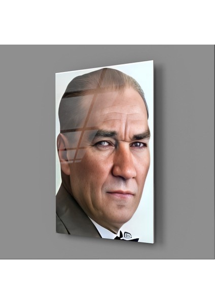 Etkileyici Atatürk Renkli Yan Profil Portre Cam Tablo