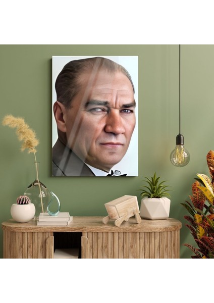Etkileyici Atatürk Renkli Yan Profil Portre Cam Tablo fiyatları