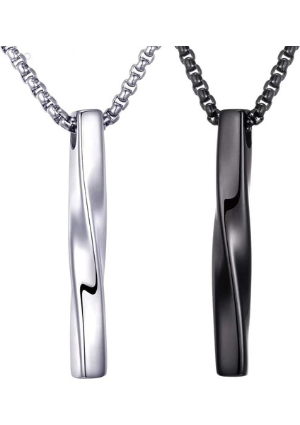 Erkekler ve Kadınlar Için Paslanmaz Çelik Link Zincirli Unisex Twisted Cube Bar Kolye (Yurt Dışından)
