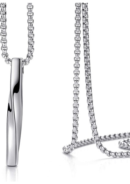 Erkekler ve Kadınlar Için Paslanmaz Çelik Link Zincirli Unisex Twisted Cube Bar Kolye (Yurt Dışından)