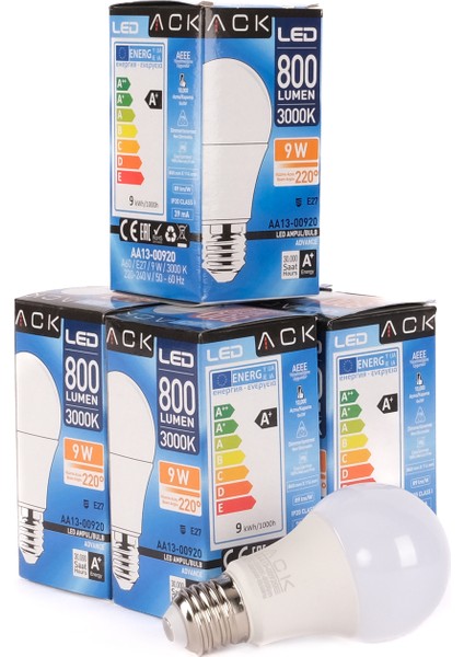 9W LED Ampul 3000K Günışığı E27 5'li Eko Paket