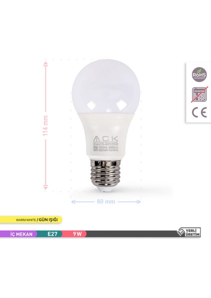 9W LED Ampul 3000K Günışığı E27 5'li Eko Paket modelleri