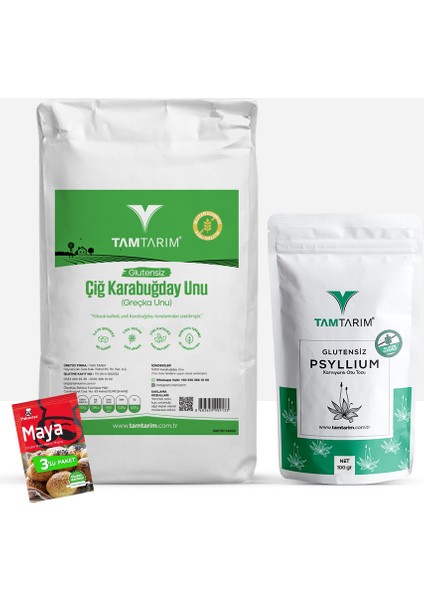 (Glutensiz) Çiğ Karabuğday unu 5 kg + (Glutensiz) Organik Karnıyarık Otu Tozu 100 gr + (Glutensiz) Kuru Maya (3x10 gr) fiyatları