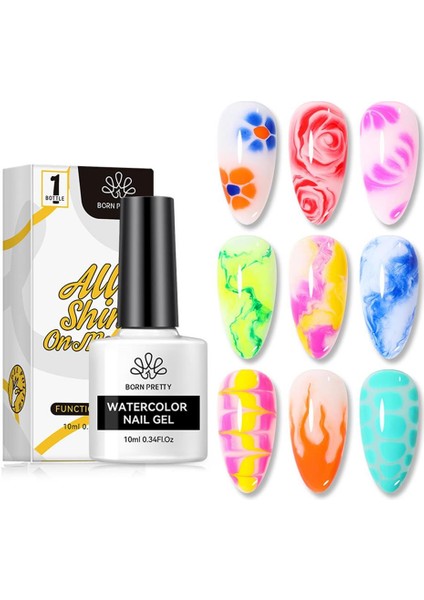 10 Ml Şeffaf Renk Watercolor (Suluboya) Efekt Tırnak Jeli (56002)