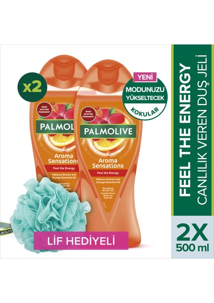 Aroma Sensations Feel The Energy Banyo ve Duş Jeli 500 ml x 2 Adet + Duş Lifi Hediye