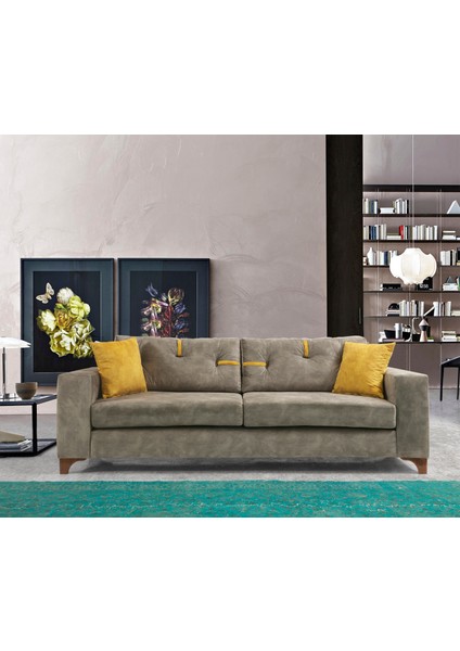 Perla Sofa Konfor Üçlü Kanepe Vizon