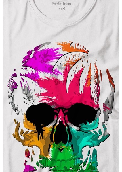 Rengarenk Kafatası Skull Head Gökkuşağı Renkleri Baskılı Tişört Çocuk T-Shirt