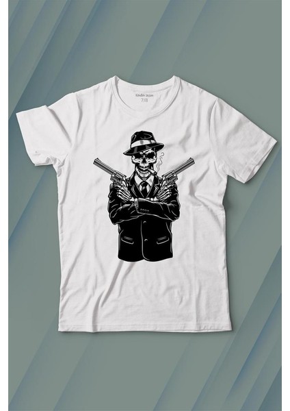 Skeleton Gangster Revolvers Suit Tabanca Baskılı Tişört Çocuk T-Shirt
