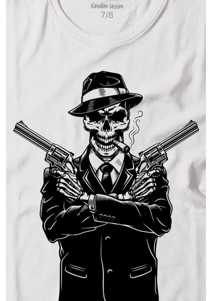 Skeleton Gangster Revolvers Suit Tabanca Baskılı Tişört Çocuk T-Shirt