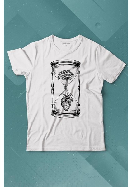 Kum Saati Kalp Beyin Aşk Mantık Baskılı Tişört Çocuk T-Shirt