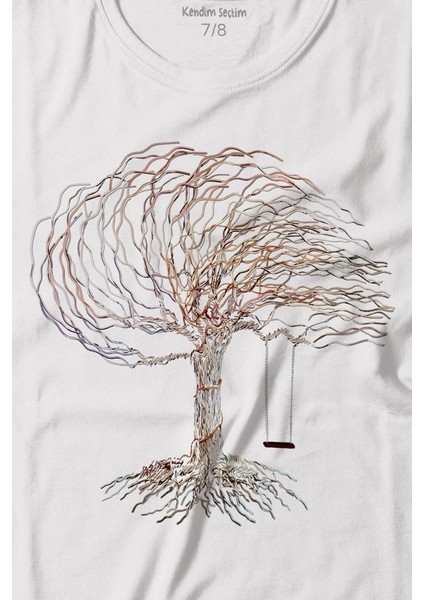 Hayat Ağacındaki Kırmızı Salıncak Kuru Ağaç Baskılı Tişört Çocuk T-Shirt fiyatları