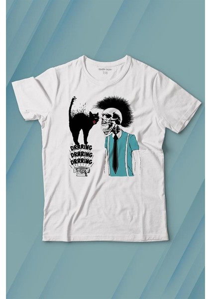 Mohikan Adam Kara Kedi Nostalji Telefon Zili Baskılı Tişört Çocuk T-Shirt