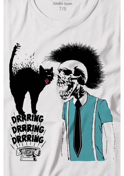Mohikan Adam Kara Kedi Nostalji Telefon Zili Baskılı Tişört Çocuk T-Shirt