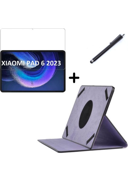 Xiaomi Mi Pad 6 11 Inç Uyumlu Dönebilen Lastikli Tablet Kılıfı Nano Ekran Koruyucu ve Kalem Seti