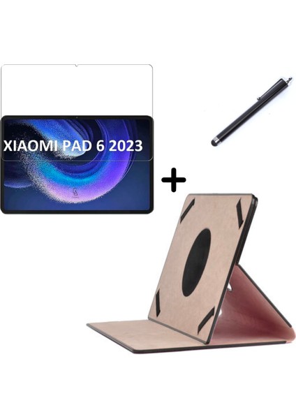 Xiaomi Mi Pad 6 11 Inç Uyumlu Dönebilen Lastikli Tablet Kılıfı Nano Ekran Koruyucu ve Kalem Seti