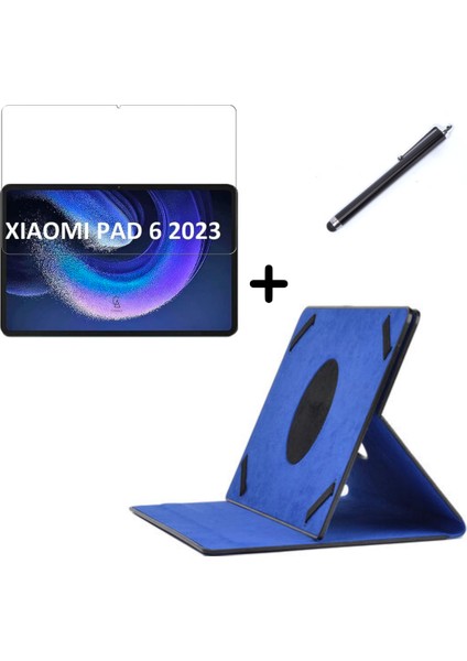 Xiaomi Mi Pad 6 11 Inç Uyumlu Dönebilen Lastikli Tablet Kılıfı Nano Ekran Koruyucu ve Kalem Seti