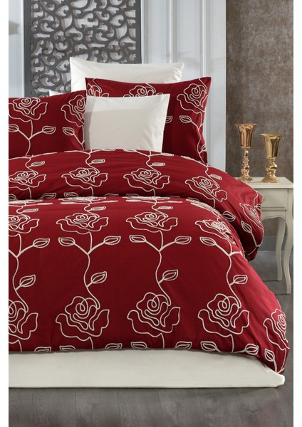 Evlen Home Collection Gül Nakışlı Pamuk Lüks Kalite Nevresim Takımı Çift Kişilik Alya 6 Parça Çeyizlik Set