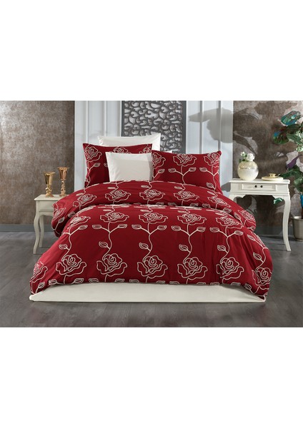 Evlen Home Collection Gül Nakışlı Pamuk Lüks Kalite Nevresim Takımı Çift Kişilik Alya 6 Parça Çeyizlik Set