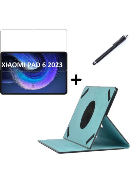 Xiaomi Mi Pad 6 11 Inç Uyumlu Dönebilen Lastikli Tablet Kılıfı Nano Ekran Koruyucu ve Kalem Seti