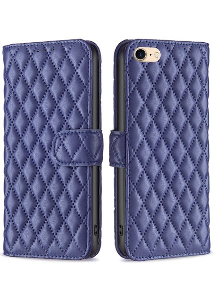 Apple iPhone Se Bf Style-14 Için Baskılı Rhombus Desen Kılıf Yatay Stand Mat Pu Deri Cüzdan Kapak-Mavi (Yurt Dışından)