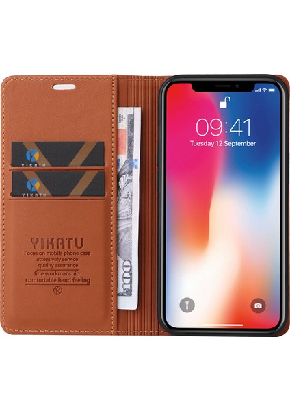 Apple iPhone X/xs Için Telefon Kılıfı Tam Koruma Telefon Cüzdan Kapağı Manyetik Otomatik Absorbed Pu Deri Deri Flip Telefon Kılıfı Stand-Brown (Yurt Dışından) fırsatları