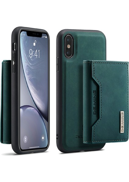 Apple iPhone Xs Için Max Telefon Kılıfı Manyetik Şok Geçirmez Cüzdan Tasarım Kickstand-Green ile Deri Kaplamalı Hibrit Kılıf (Yurt Dışından)