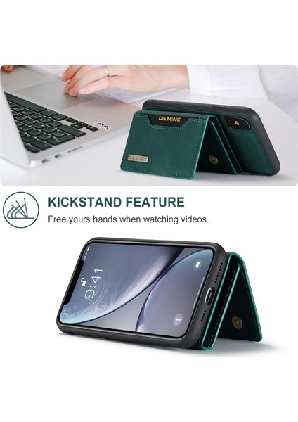 Apple iPhone Xs Için Max Telefon Kılıfı Manyetik Şok Geçirmez Cüzdan Tasarım Kickstand-Green ile Deri Kaplamalı Hibrit Kılıf (Yurt Dışından)