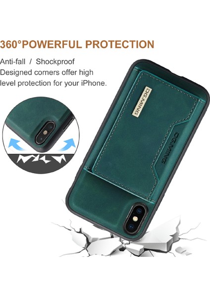 Apple iPhone Xs Için Max Telefon Kılıfı Manyetik Şok Geçirmez Cüzdan Tasarım Kickstand-Green ile Deri Kaplamalı Hibrit Kılıf (Yurt Dışından)