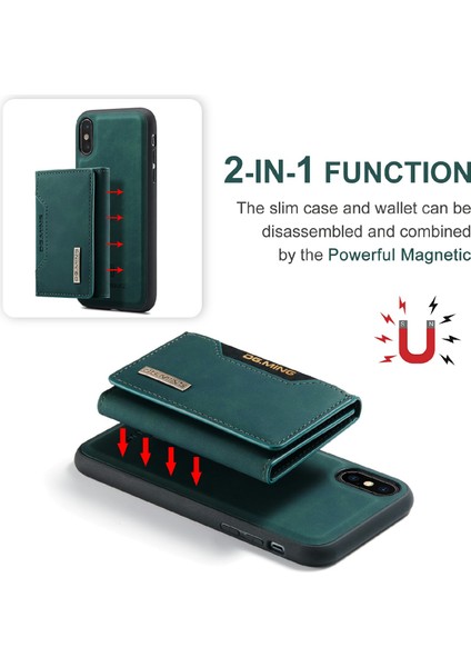 Apple iPhone Xs Için Max Telefon Kılıfı Manyetik Şok Geçirmez Cüzdan Tasarım Kickstand-Green ile Deri Kaplamalı Hibrit Kılıf (Yurt Dışından)