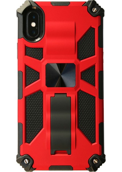 Apple iPhone Xs Için Max Telefon Kılıfı Kickstand Armor Dropproof Pc Tpu Hibrit Kılıf Manyetik Metal Sayfası 6.5 Inç-Kırmızı (Yurt Dışından)
