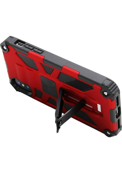 Apple iPhone Xs Için Max Telefon Kılıfı Kickstand Armor Dropproof Pc Tpu Hibrit Kılıf Manyetik Metal Sayfası 6.5 Inç-Kırmızı (Yurt Dışından) modelleri