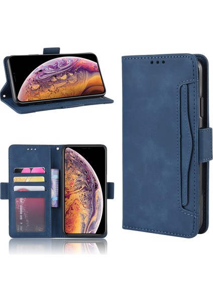 Deri Cüzdan Stand Telefon Kapağı Kılıfı Apple iPhone Xs Maks-Blue Için Birden Fazla Kart Yuvası (Yurt Dışından)