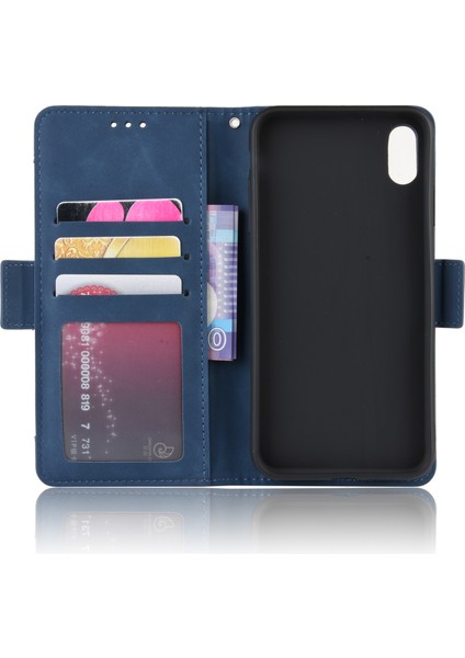 Deri Cüzdan Stand Telefon Kapağı Kılıfı Apple iPhone Xs Maks-Blue Için Birden Fazla Kart Yuvası (Yurt Dışından)