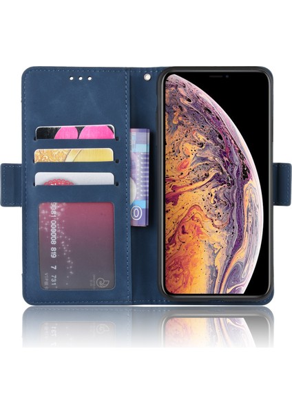 Deri Cüzdan Stand Telefon Kapağı Kılıfı Apple iPhone Xs Maks-Blue Için Birden Fazla Kart Yuvası (Yurt Dışından)