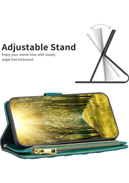 Apple iPhone Xr Pu Deri Stand Cüzdan Mat Rhombus Desen Baskılı Telefon Kapak Yeşili (Yurt Dışından)