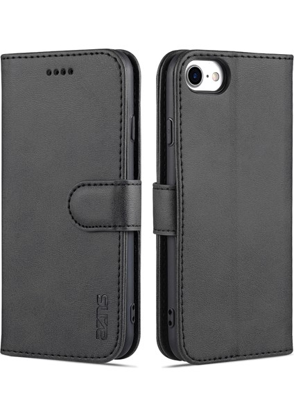 Pu Deri Telefon Kapağı Cüzdan Kılıfı Stand Tasarımı Apple iPhone Se-Black (Yurt Dışından)