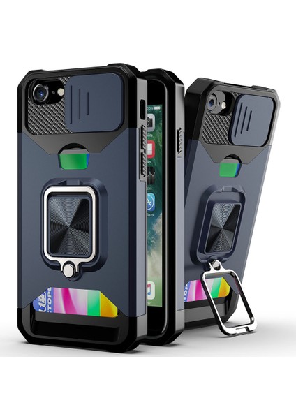 Kamera Kaydırıcı Koruyucu Tasarım Hibrit Telefon Kılıfı Kart Tutucu ve Kickstand ile Apple iPhone Se Için (Yurt Dışından)