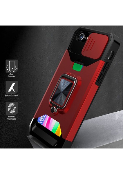 Kamera Kaydırıcı Koruyucu Tasarım Hibrit Telefon Kılıfı Kart Tutucu ve Kickstand ile Apple iPhone Se Için (Yurt Dışından) fırsatları