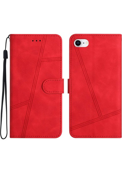 Apple iPhone Se Se Cilt-Touch Hissed Hisset Anti-Fall Vintage Pu Deri Telefon Kapak Çizgileri Baskılı Flip Stand Shell Cüzdan Cüzdan (Yurt Dışından)