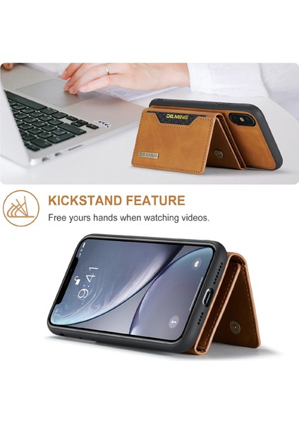 Apple iPhone Xs Için Max Telefon Kılıfı Manyetik Şok Geçirmez Cüzdan Tasarım Kickstand-Brown ile Deri Kaplamalı Hibrit Kılıf (Yurt Dışından)