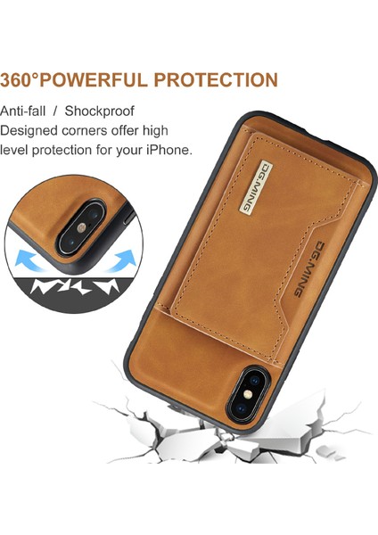 Apple iPhone Xs Için Max Telefon Kılıfı Manyetik Şok Geçirmez Cüzdan Tasarım Kickstand-Brown ile Deri Kaplamalı Hibrit Kılıf (Yurt Dışından)