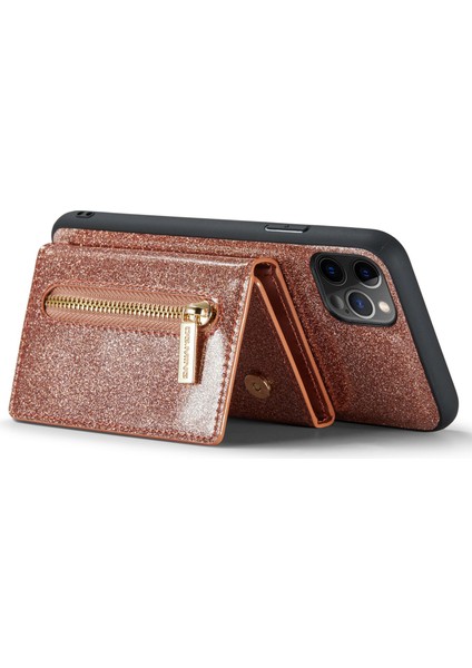 Apple iPhone 11 Için M3 Pro 2-Sour-1 Glittery Pu Deri Kaplamalı Pc+Tpu Geri Kılıf Manyetik Çıkarılabilir Fermuar Cüzdan Kickstand Gold ile Güz Kanıtı Telefon Kapağı (Yurt Dışından)