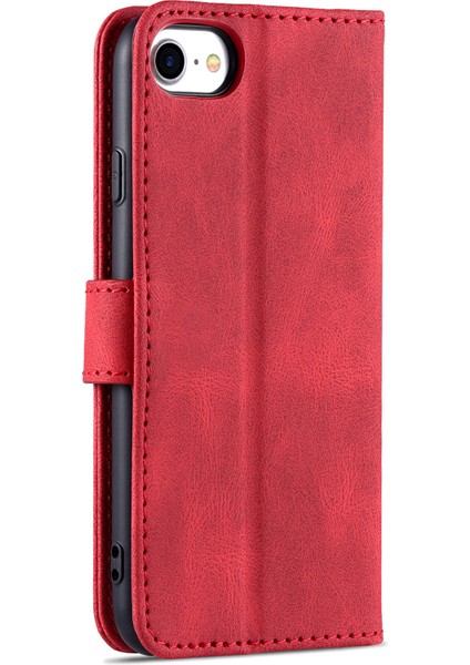 Şok Emilen Deri Telefon Kapağı+Yumuşak Tpu Iç Kabuk Cüzdan Stand Kılıfı Apple iPhone Se -Red (Yurt Dışından)