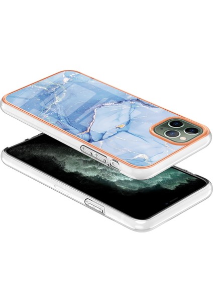 Apple iPhone 11 Için Pro Maks Stil E Mermer Desen Tasarım Kapağı Elektrokaplama Çerçevesi 2.0mm Tpu Imd Esnek Telefon Kılıfı (Yurt Dışından)
