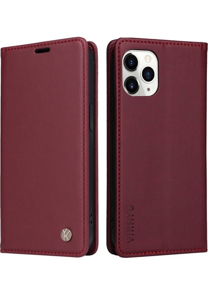 Apple iPhone 11 Pro Için Manyetik Kapatma Telefon Kılıfı, Tam Koruma Telefon Kapağı Flip Deri Cüzdan Stand-Wine Kırmızı (Yurt Dışından)