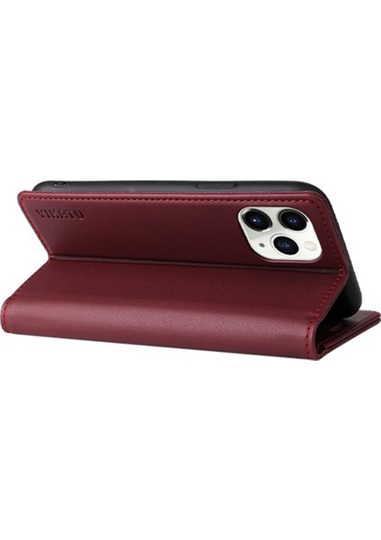 Apple iPhone 11 Pro Için Manyetik Kapatma Telefon Kılıfı, Tam Koruma Telefon Kapağı Flip Deri Cüzdan Stand-Wine Kırmızı (Yurt Dışından) fiyatları